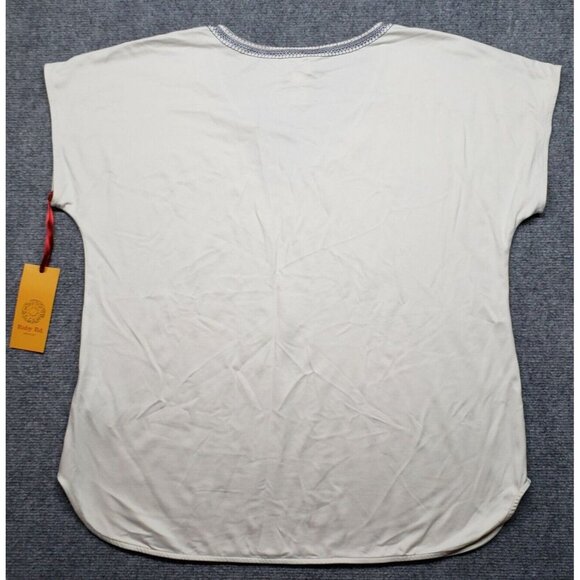 Ruby Rd Top Womens XL White Split Neck Beaded Short Cap Sleeve Pullover New - Picture 2 of 8